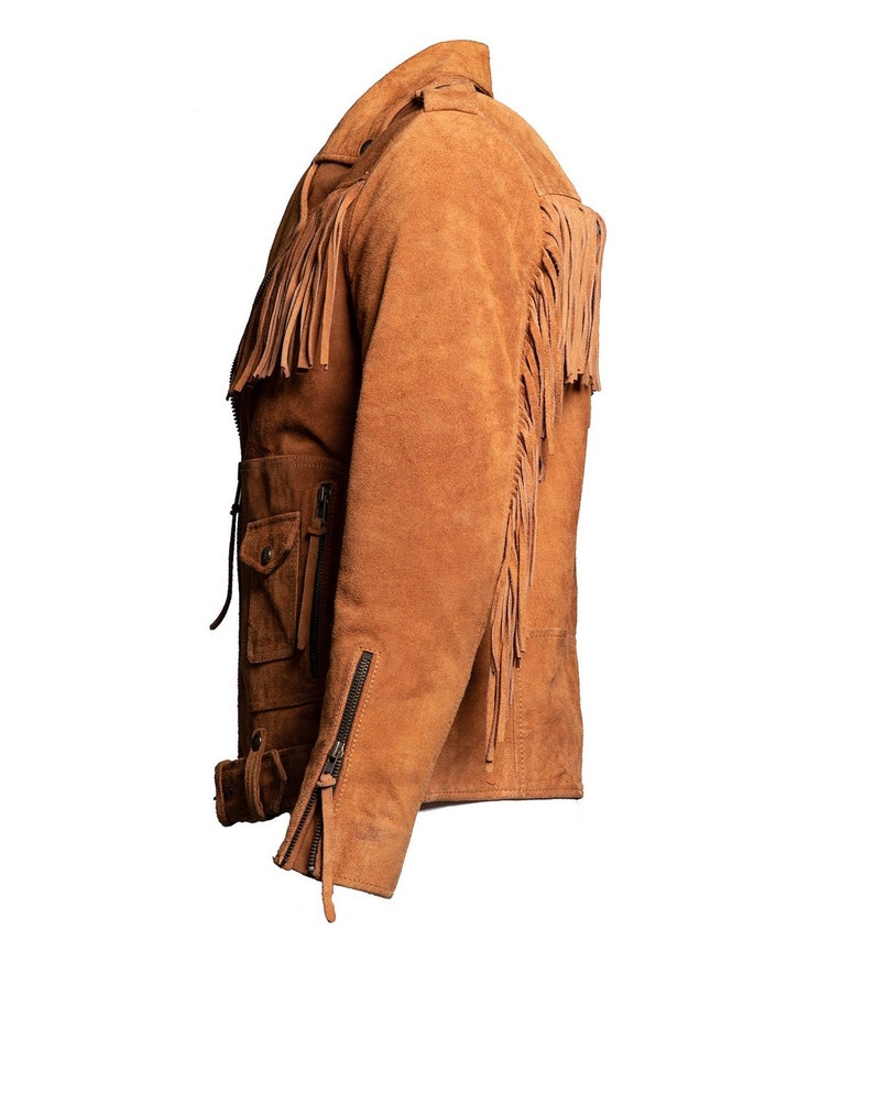 Nylon Apparel - 81201-Western Faux Suede Cowboy Fringed Jacket: S / Brown main image 1