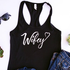 Wifey Shirt Women's Black Racerback Tank Top for Bride or Bachelorette Party image 1