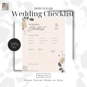 Elegant Floral Wedding Checklist Template - Digital Download or Printable (PNG/PDF)