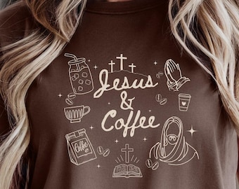 Christian Coffee Lover-T-shirt: Jesus & Coffee, maten XS-5XL