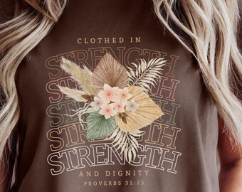 Ordspråksboken 31 Klädd i styrka och värdighet: Religiös grafisk t-shirt