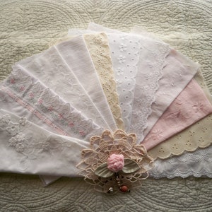 Vintage Eyelet Embroidery Fabric Bundle, DIY Stitchery Swatches