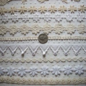 Applique Lace Trims, Vintage Applique Lace Sampler Bundle, 3+ yards, 10 Different Trims