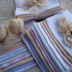 Vintage Pastel Linen Swatches for Slow Stitch, Collage, Journals