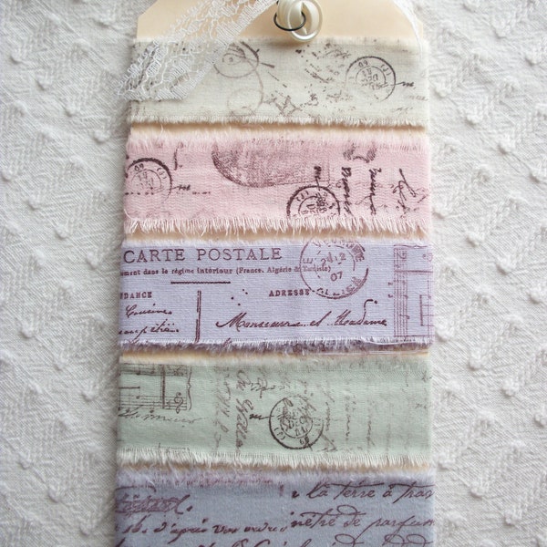 Hand Stamped Shabby Fabric Ribbon Strips, Hand Torn Fabric Ribbons, 5+ Yrds of Fabric, Buy any 3 Ribbon Bundles get one FREE