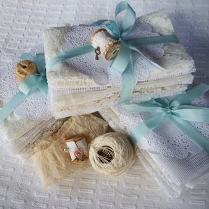 Vintage Lace Swatch Bundle, 9x12 Fabric Embellishments, Slow Stitch