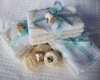 Vintage Lace Swatch Bundle, 9x12 Fabric Embellishments, Slow Stitch