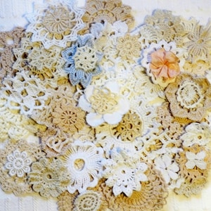Vintage Doily Embellishment Kit, 50+ Crochet Medallions, Slow Stitch Supplies