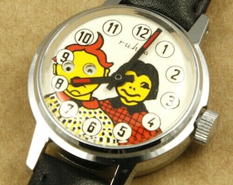 Ruhla Max & Moritz Moving Eyes Hand-Winding Mechanical Children Watch 29mm Made in East Germany New Old Stock