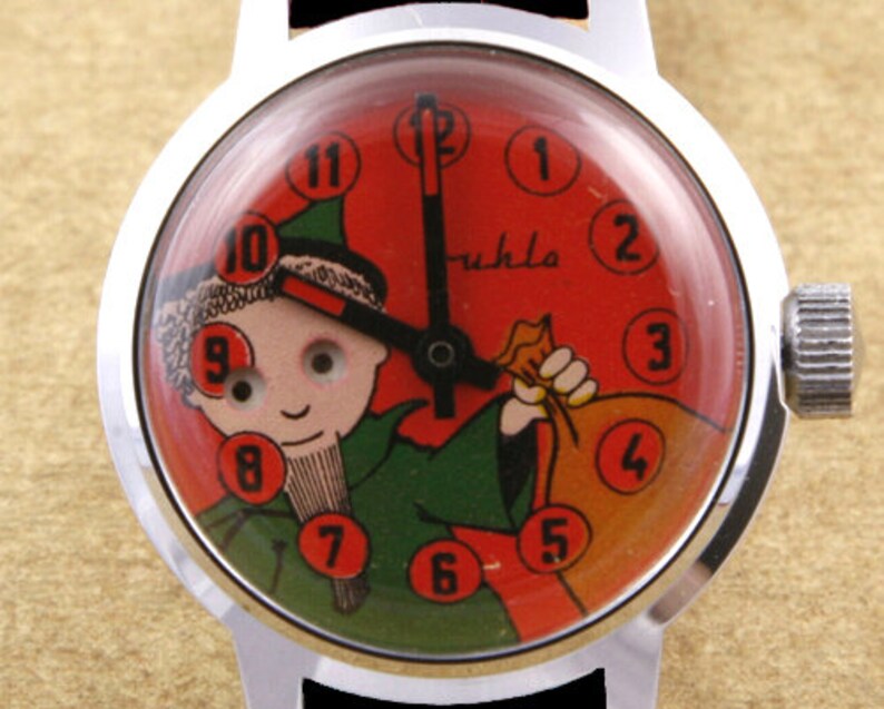 Ruhla bewegliche Augen Mechanische Kinder-Uhr-Set Made in Germany New Old Stock Bild 4