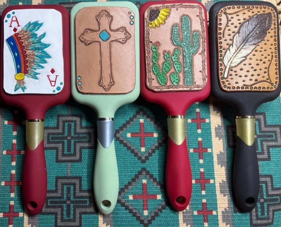 Leather Tooled Hairbrush