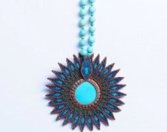 Macrame Blue Flower Necklace - Bohemian Jewelry - Hippie Jewelry - Unique gifts for her - Handmade Jewelry