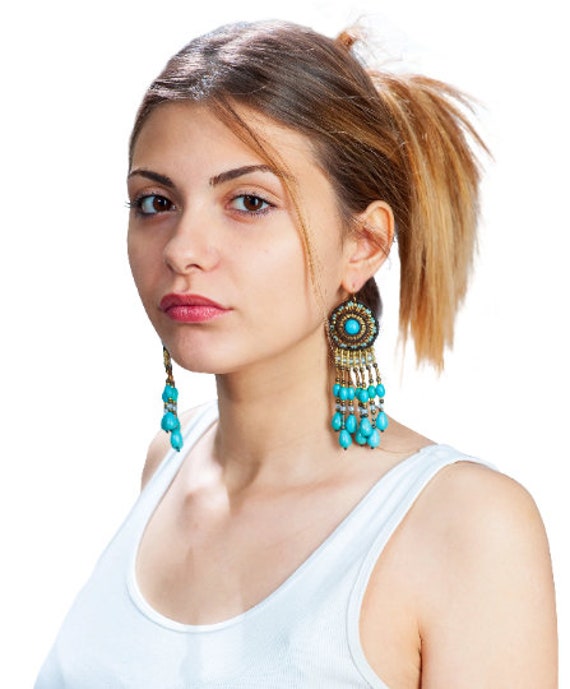 Beaded Macrame Earrings - Handmade Earrings - Boh… - image 3
