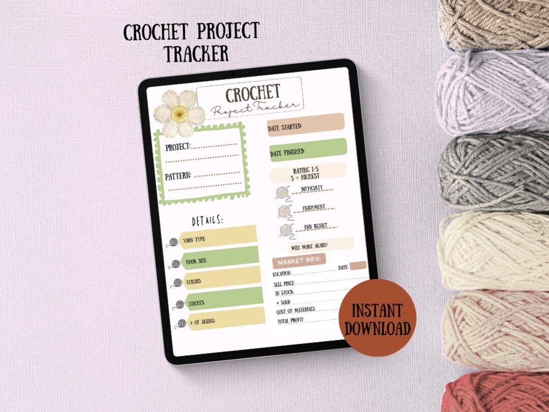 Crochet Project Tracker Printable | 5 Color Options | WIP &amp; Project Log Sheet - Etsy