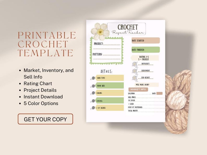 Crochet Project Tracker Printable | 5 Color Options | WIP & Project Log ...