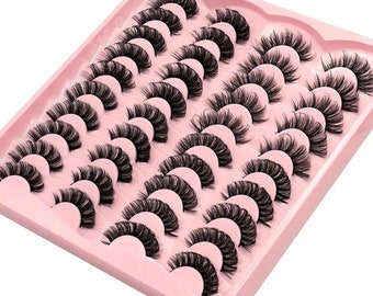GROINNEYA 20 Pairs Russian Strip Lashes DD Curl False Eyelashes Natural Lashes Strips Curl Pack 4 Styles Eyelashes Extensions