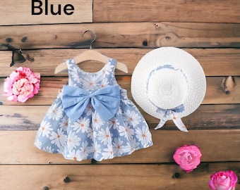 Floral bow Summer infant dress and hat. Weddings/events/parties.