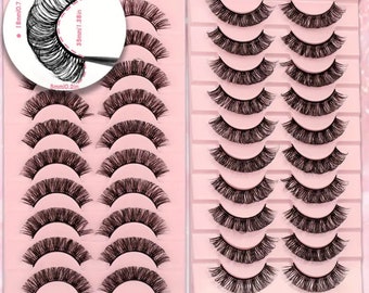 10 Pairs False Eyelashes, DD Curling Faux Mink Strip Lashes, Thick Natural Volume Grafting Eyelashes