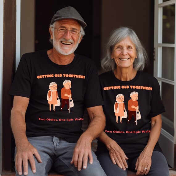 Old couple matching clearance shirts