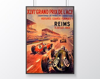 1938 ACF REIMS GRAND PRIX AUTOMOBILE RACE CAR RACING FRANCE VINTAGE POSTER REPRO 