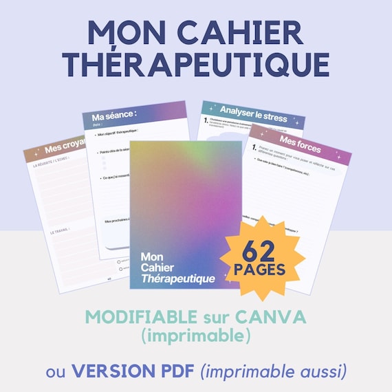 CAHIER DE THÉRAPIE - support thérapeutique pour professionnels - 100% modifiable - à donner à vos clients/patients -téléchargement numérique