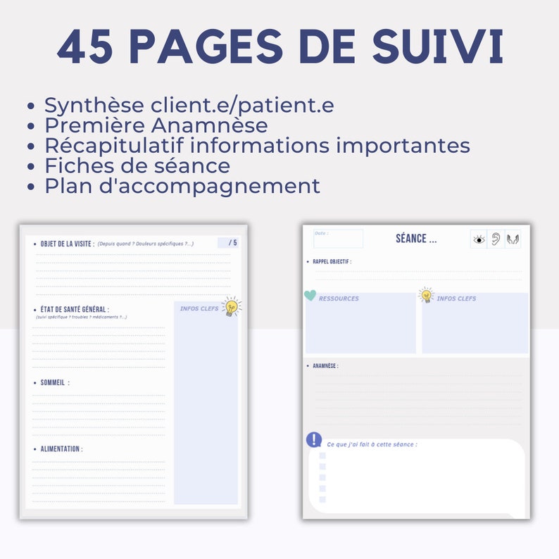 CARNET DE SUIVI de séance pour professionnels thérapeutes, sophrologues... anamnèse, fiche séance, synthèse téléchargement numérique imagem 5