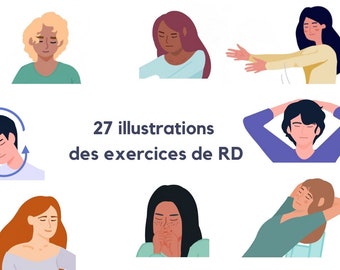 Sophrologie: 27 BILDER von RD – digitales Format (einschließlich Illustrationen/Zeichnungen zum Hinzufügen zu Ihren dynamischen Entspannungsblättern)