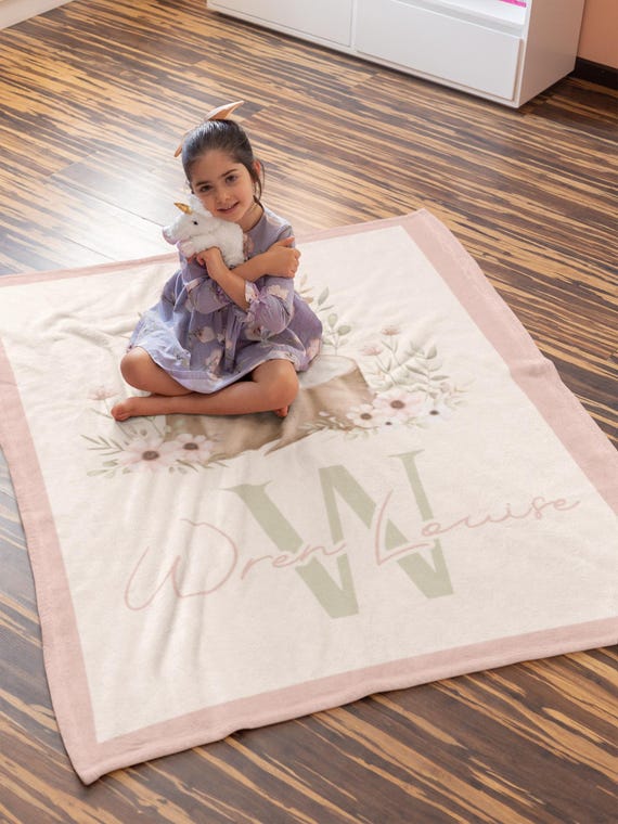 Personalized Velveteen Plush Blanket for Girls Toddler, Monogram Baby Blanket, Fluffy Soft Owl Blanket, Custom Name Blanket, Child Blanket