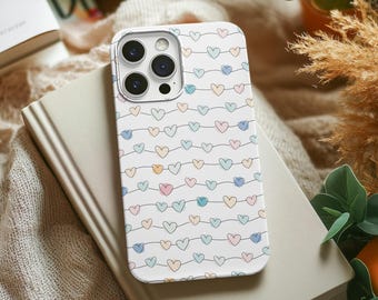 Heart Garland Tough Phone Case, Cute Pastel Phone Case, Protective Phone Cover, Girl's Gift, iPhone Accessories