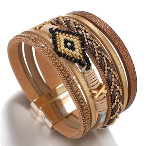 Evil Eye Bracelet Bohemian Faux Leather Charm Bracelet for Women Men Vintage Multilayer Rope String Bracelets Handmade Braid Knot Jewelry