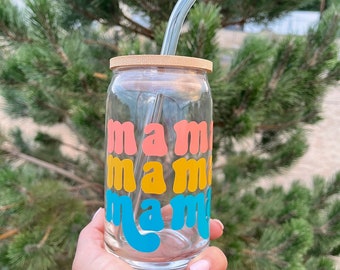 Mama Iced Coffee Cup- Glass w/ bamboo lid + glass straw