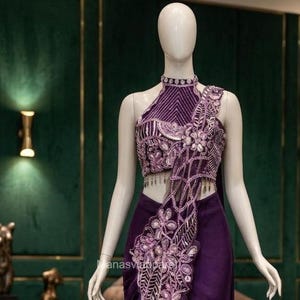 Georgette Saree, Heavy Embroidery Sequence Work Designer Fully Stitched Embroidered Blouse, Ready to Wear , Wedding,Party wear saree