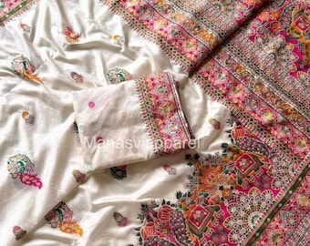 Rajwadi Pashmina Dola Silk Saree, Kashmiri Thread Woven Pallu