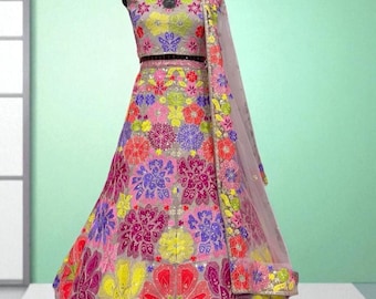 Embroidered Sequin Lehenga Choli Set: Faux Georgette Wedding Bridal Wear