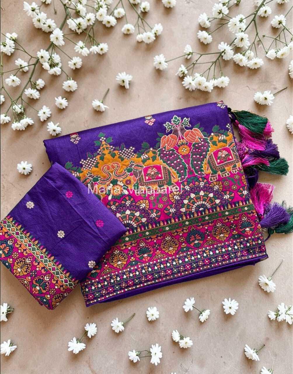 Rajwadi Pashmina Dola Silk Saree, Kashmiri Thread Woven Pallu