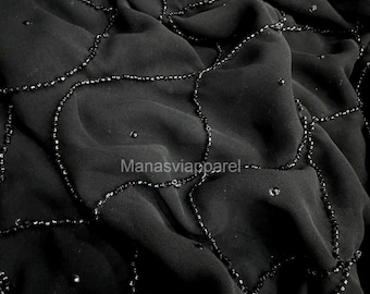 Black Georgette Saree, Beads Sequins Embroidery, Partywear Indian Outfit