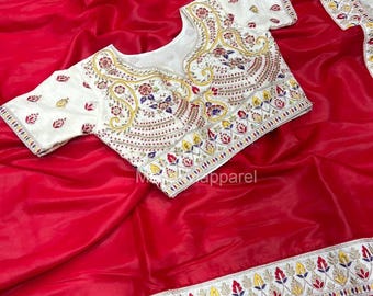 Satin Organza Seide Saree, Schwere Stickerei & Khatli Handarbeit, Hochzeit Saree