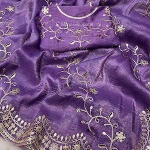 Gold Crush Silk Saree, Designer C-Pallu Coding Gota Foil Work Multi Thread Embroidery Cutwork Border, Wedding Wear saree