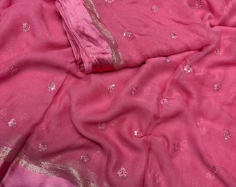 Wiskozowa żorżeta Saree: cekinowy haft Butti, styl Bollywood