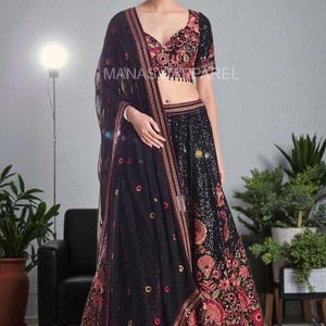 Sabyasachi Black Sequins Faux Georgette Lehenga Choli,Partywear Lehenga For Women,Designer Bridal Lehenga Skirt,Indian Wedding Lehenga Choli