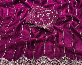 Designer Chiffon Saree, Multi Sequence Embroidery, Party Wear