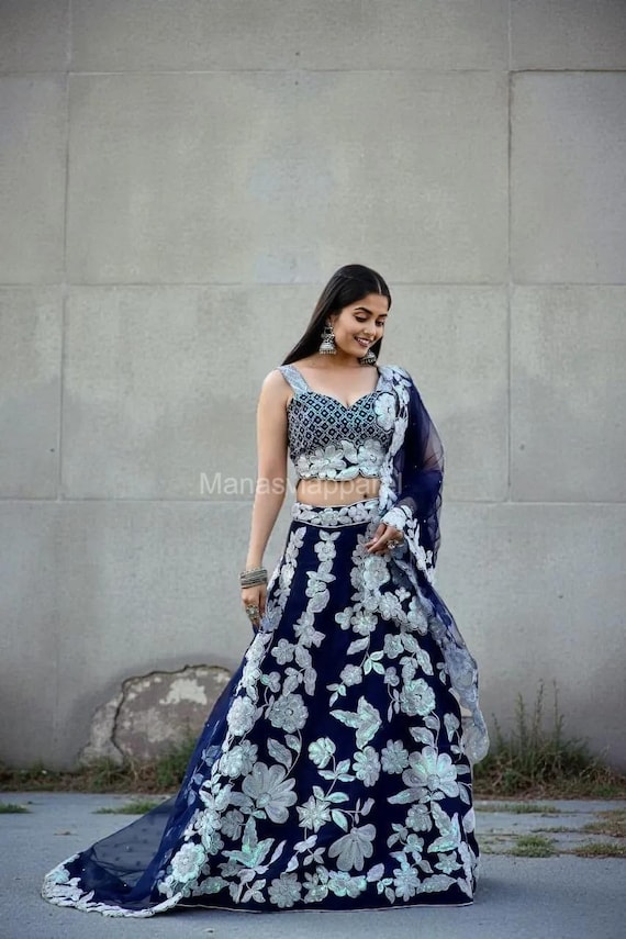Kasturi Silk Lehenga Choli: Rainbow Sequins & Dori Embroidery, Indian Bridal Outfit