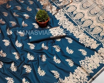 Sari de seda Banarasi: tejido tradicional Zari, ideal para novias y ocasiones festivas.