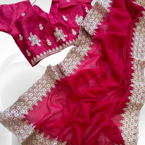 Chiffon Silk Saree,Embroidery Thread Work Saree,Designer Saree