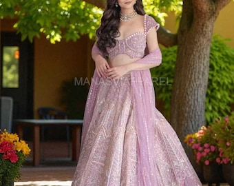 Embroidered Kasturi Silk Lehenga Choli Set: Hand Pearl & Sequins Bridal Dress