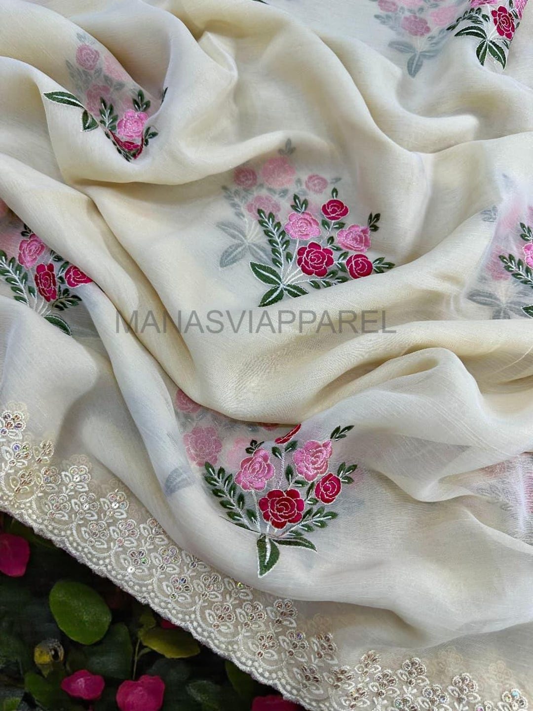 White Gold Thread Embroidery Saree: Party, Bridal, Festive Wear - Etsy
