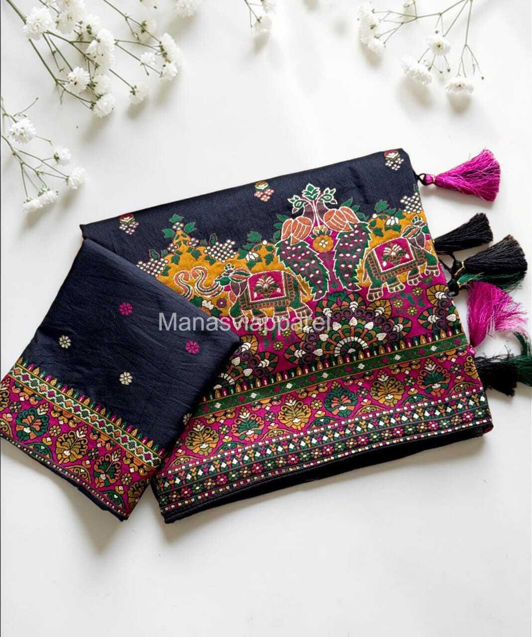 Rajwadi Pashmina Dola Silk Saree, Kashmiri Thread Woven Pallu