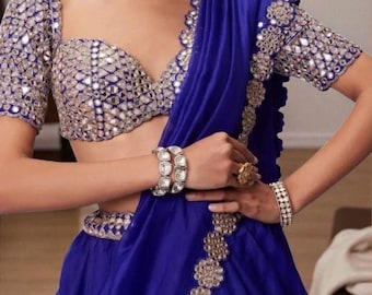 Foil Mirror Faux Georgette Lehenga Set: Indian Bridal Party Wear
