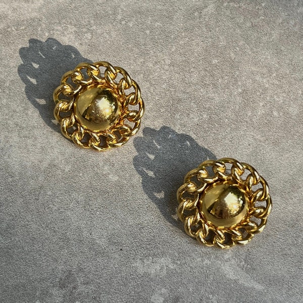 Vintage Gold Tone Earrings, Statement Earrings, Gold Earrings, 80's Statement Jewelry, Chanel Style Jewelry, Chanel Jewelry, Gold Jewelry