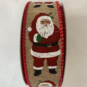 1.5” Traditional Christmas Santa Clause Natural Wired Ribbon 10 yds